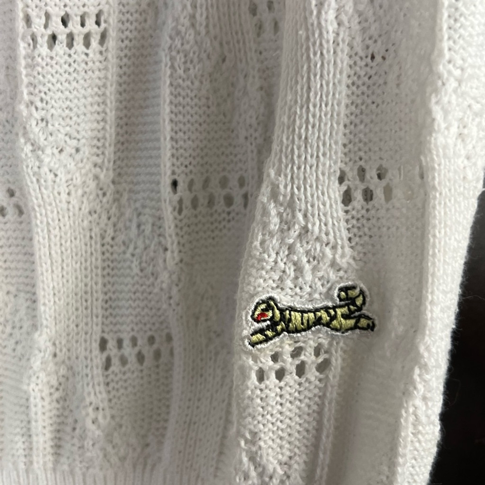 Le Tigre White Yellow Crew Neck Sweater with Cable Knit 100% Cotton preppy Sport - Picture 2 of 8